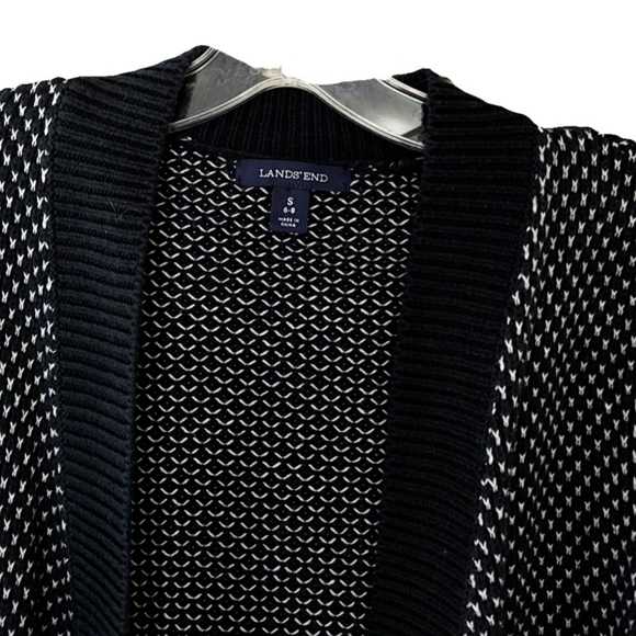 Lands End Wm S Blk & White Polka Dot Open Cardigan - Picture 5 of 7